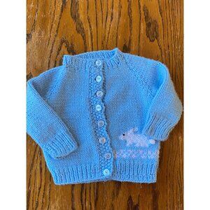 2T Hand-Knitted Baby Blue Spring Cardigan With White Bunny Design & Buttons